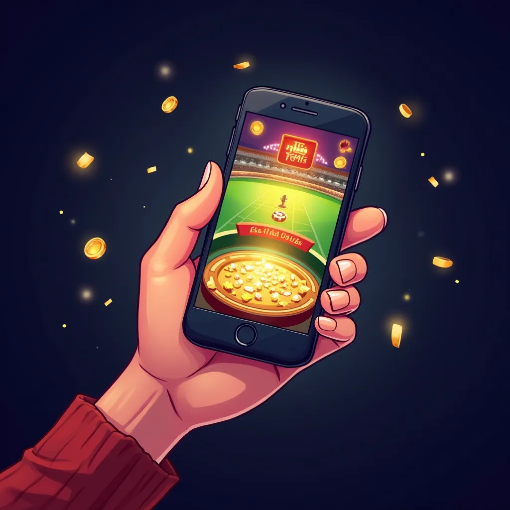 Cartoon mobile slot gaming interface with neon accents